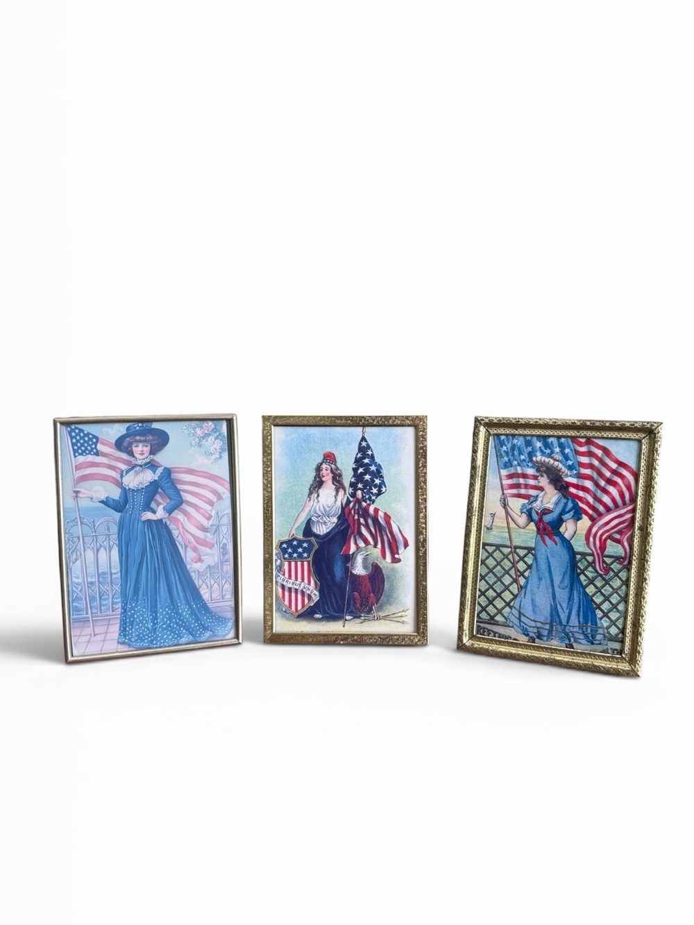 Vintage Hollywood Regency Patriotic Framed Prints Set - Red White Blue